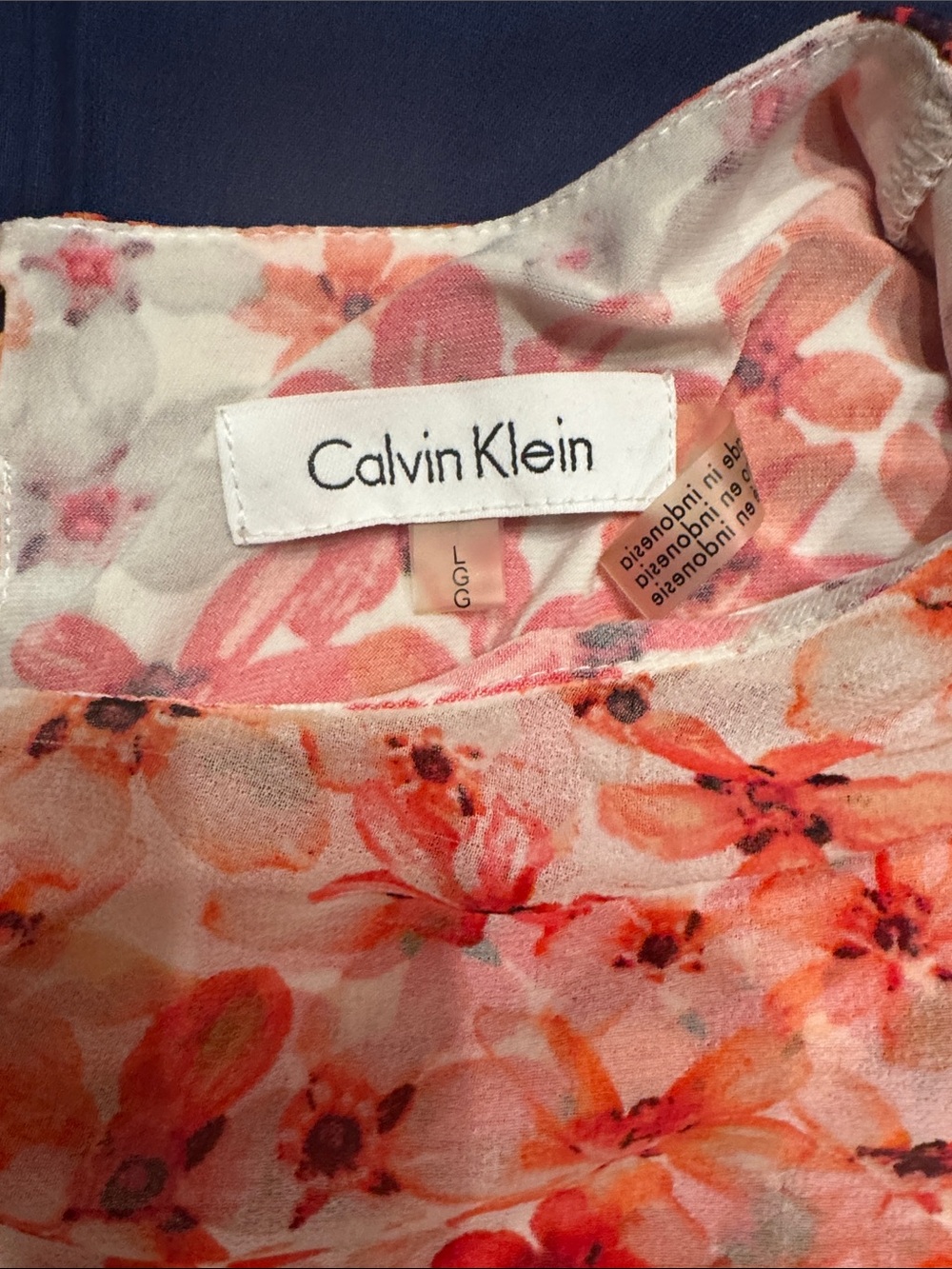 Calvin Klein Sleeveless Floral Tunic Top in Floral Coral & Rose Red Large - Picture 7 of 9